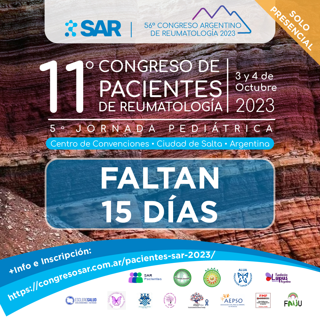 11º Congreso de Pacientes y la 5a Jornada Pediátrica.
Modalidad presencial
Centro de Convenciones de la Ciudad de Salta.
Cupos limitados
¡INCRIBITE YA!
congresosar.com.ar/pacientes-sar-…