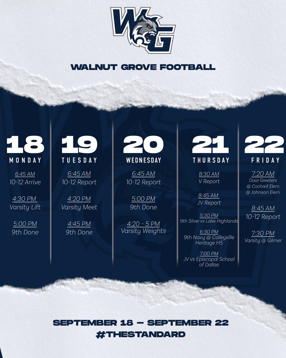 Walnut Grove Football (@wghsfootball) on Twitter photo Let’s have a great week. #TheStandard Let’s have a great week. #TheStandard