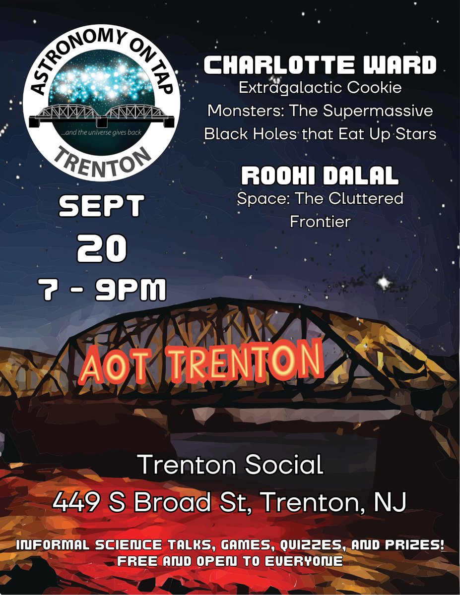 We're back! Join us this Wednesday 9/20 at @TrentonSocial for two great talks from Charlotte Ward (Princeton) and Roohi Dalal (Princeton)!