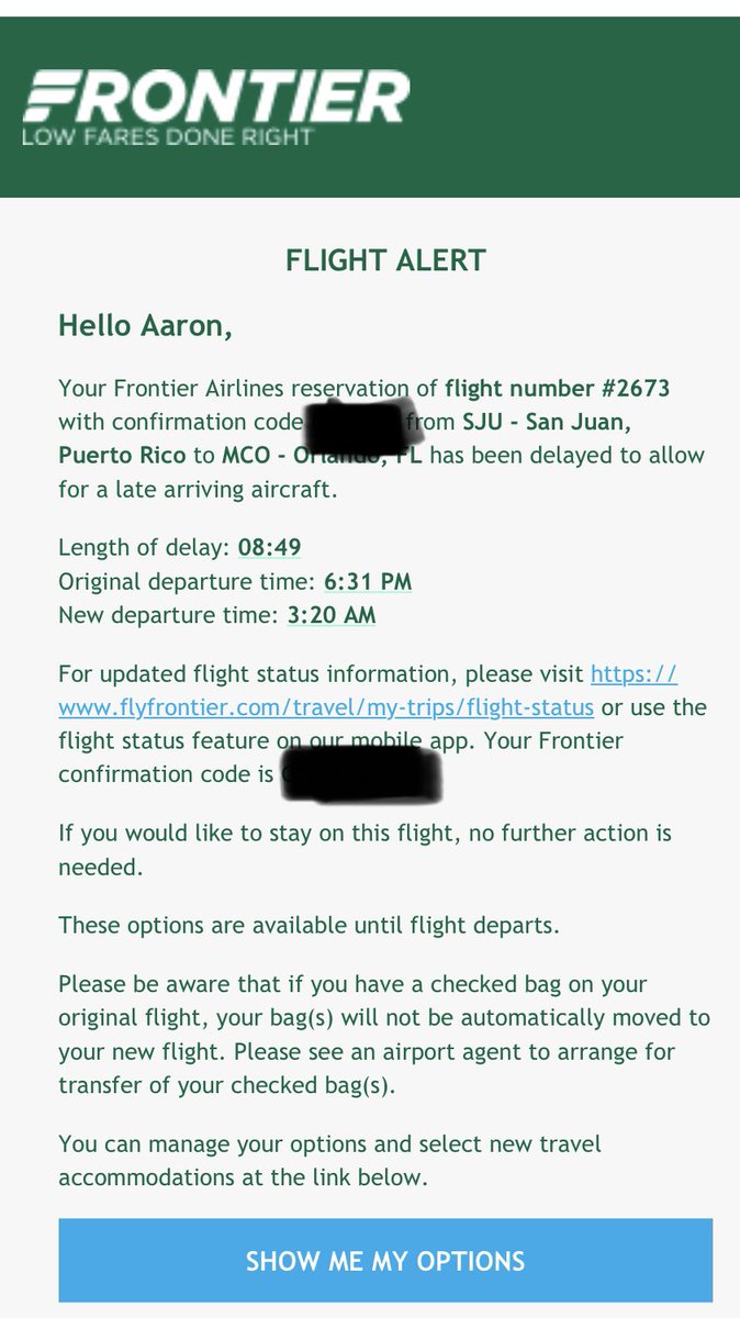 Aaron Simmons (@asimmonz) on Twitter photo My night with <a href="/FlyFrontier/">Frontier Airlines</a> “so far”…
- Original flight: 6:30pm
- At boarding time (5:45pm), delayed until 12:15am😳.
- Hour later, delayed to 1am.
- Hour later, delayed until 3:20am🤣
Seems like they’re just delaying and not cancelling so they don’t have to pay for overnight. My night with <a href="/FlyFrontier/">Frontier Airlines</a> “so far”…
- Original flight: 6:30pm
- At boarding time (5:45pm), delayed until 12:15am😳.
- Hour later, delayed to 1am.
- Hour later, delayed until 3:20am🤣
Seems like they’re just delaying and not cancelling so they don’t have to pay for overnight.