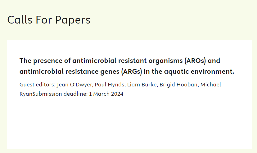 We currently have an open call for papers for a special issue of the One Health journal: The presence of AROs & ARGs in the aquatic environment. For more information, see the link: sciencedirect.com/journal/one-he…