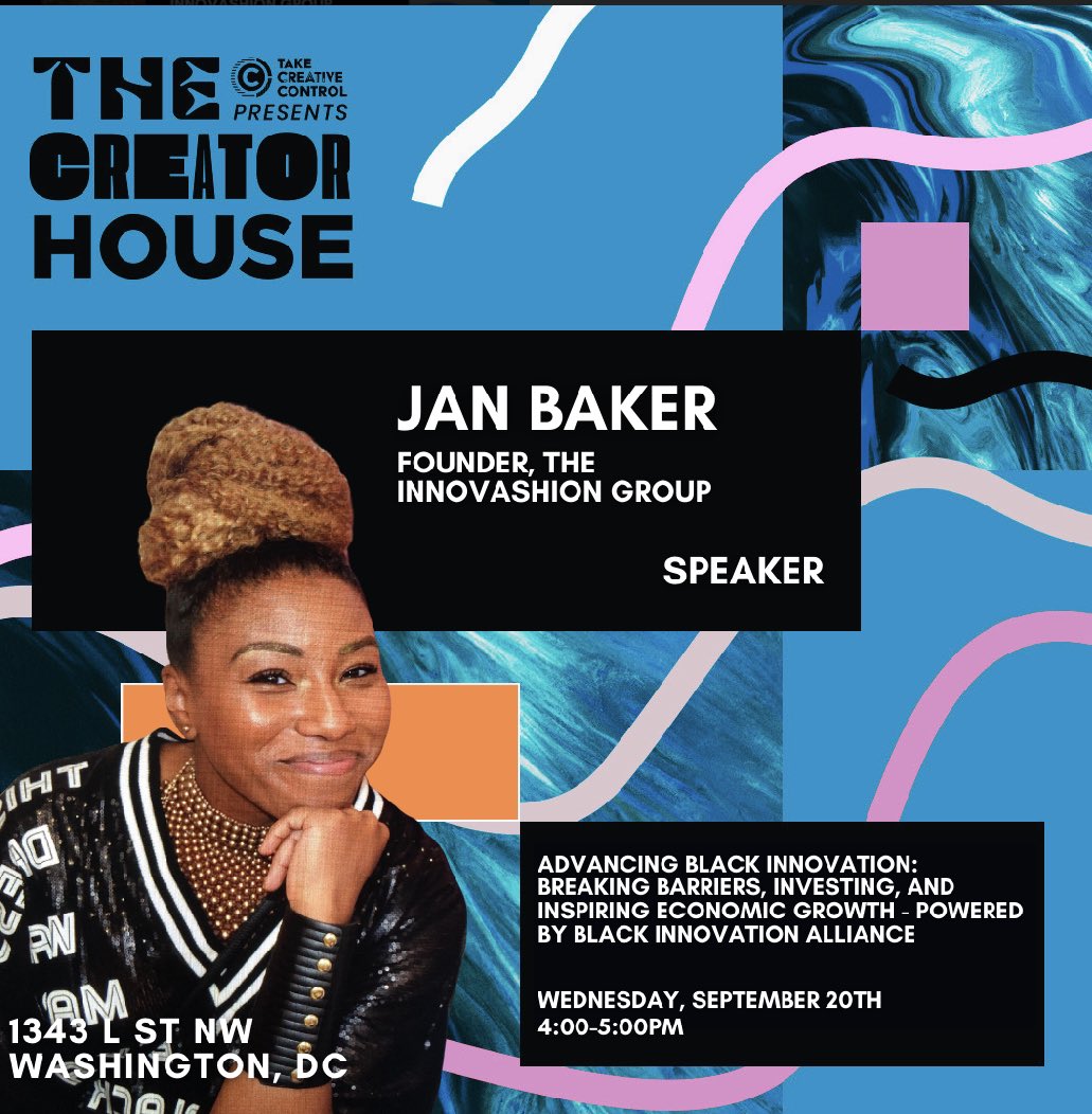 Innovashion1's tweet photo. CBC Wk is here &amp; w/ so many events to choose from, I hope you join us The Creator House! I’ll be🗣️on Wed, 9/20 re: Black Innovation w/ @buildwithbia 

We should all be attending the nation’s leading policy conf on issues affecting Black ppl #CBC2023 #CBCF 

📍1343 L St NW, W,DC https://t.co/ZTmgTOytxH