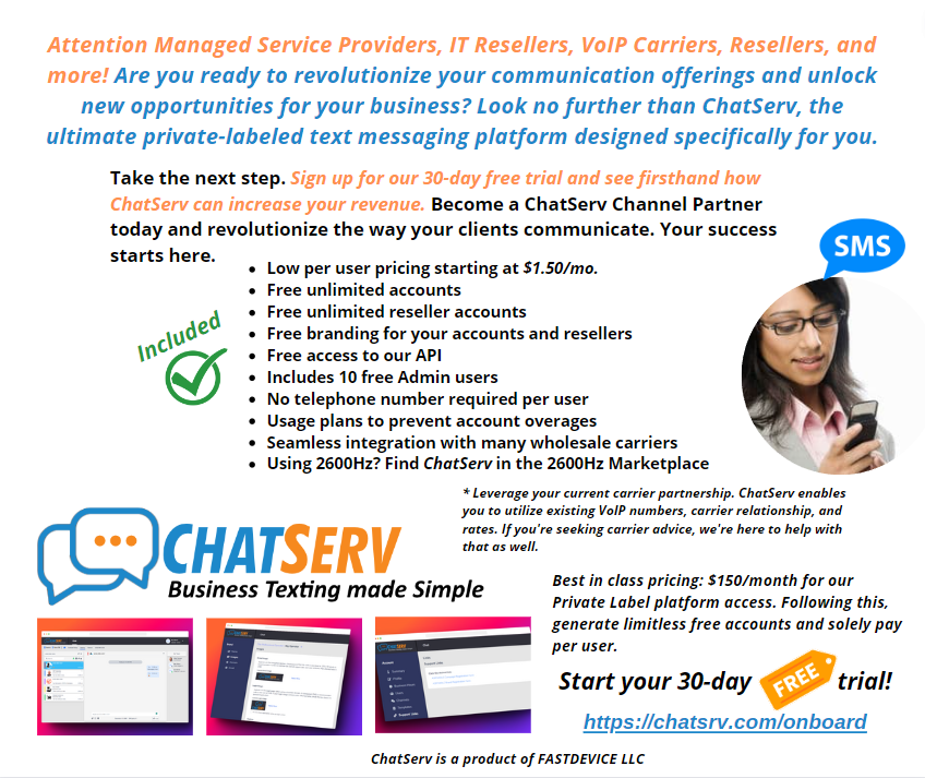 One thing that sets ChatServ apart is our unwavering commitment to enabling Managed Service Providers. Unlike many other messaging platforms, we do not market to end users. Instead, we focus on empowering MSPs like you to deliver top-notch messaging solutions to your clients.