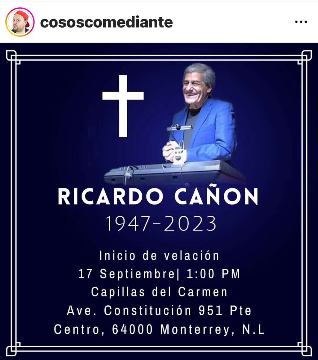 Nuestro mas sentido pesame al comediante Cosos Cañon por la perdida de su Sr. Padre Ricardo Cañon. Se le extrañara Don Ricardo #cososcañon