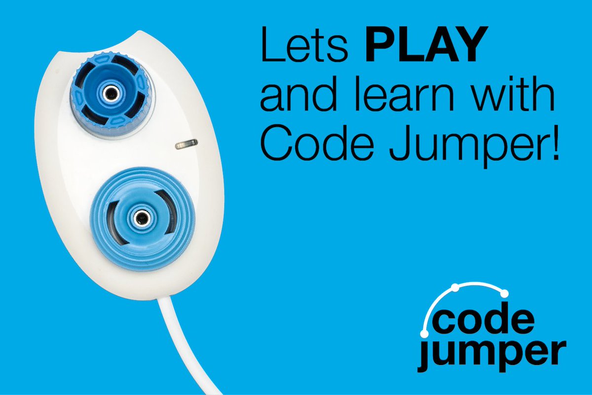 Curious about how the Code Jumper pods work? Start by learning about the PLAY pod! The blue dials on this pod let you to choose a sound &amp; change how fast or slow it’s made. Learn more about the play pod: bit.ly/2YQ0zlF 
#CodeJumper #TheFutureBelongsToCoders  #MeetThePods