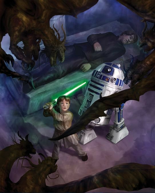 TransformARO's tweet image. The defense of Luke Skywalker by Jacen Solo and R2-D2. From Jedi Academy trilogy. #StarWars #ExpandedUniverse #canon