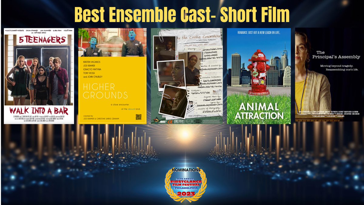 FirstGlanceFilm's tweet photo. 26th @FirstGlanceFilm Philly Film Fest
Nominations Best Ensemble Cast-Short Film 
Five Teenagers In A Bar-Vivian Sorensen
Higher Grounds-Joe Kramer
As The Cookie Crumbles-Aimiende Negbenebor Sela
Animal Attraction-Robin Epstein
The Principal's Assembly-Jordan Ancel
#FGPA26 https://t.co/Bue4NBSOUj
