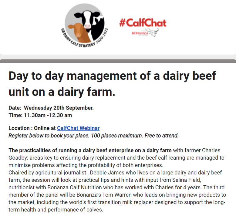 BonanzaCalf's tweet photo. Don’t forget - join dairy &amp; beef farmer Charles Goadby @thisfarmlife + his calf nutrition adviser tomorrow 1130-1230hrs for #GBCalfWeek webinar managing diary replacements alongside a beef calf enterprise with minimal problems while maximising profitability to register #TeamDairy https://t.co/BuUr9JlfyW