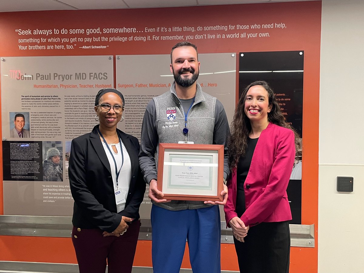 APPennMed's tweet photo. 🏆Advanced Practice Clinical Excellence Award🏆

From Penn Presbyterian Medical Center

The winner is: Tony Pinto, MSN, CRNP

Congratulations Tony! https://t.co/jOdJ4FA0on