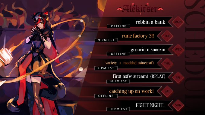 MY STREAM SCHEDULE FOR THIS WEEK!
(SEPTEMBER 18 - 24)

my first nsfw stream is on https://t.co/5PuH1OgnTV