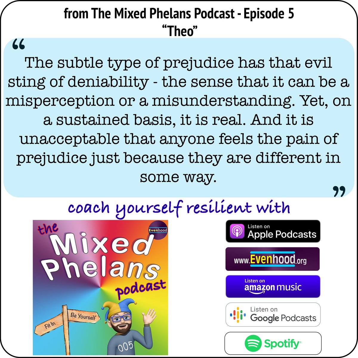 You’ve got to know yourself to be yourself. Start your journey with the Mixed Phelans podcast and coach yourself resilient. podcasts.apple.com/gb/podcast/mix… #Resilient #Wellbeing #BeYourself #Evenhood