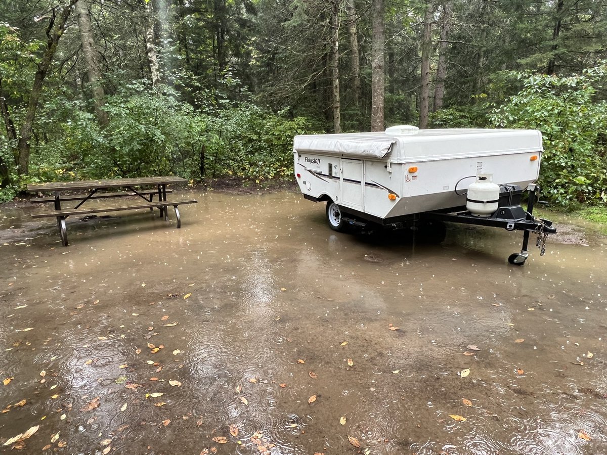 samfursey's tweet photo. @OntarioParks @ArroPark Sites with such poor drainage should NOT be open. The only spot to set up a camper (or tent!) flooded to ankle height water within 2hrs today. Love the park but can’t trust the reservation system if sites like this are available. Site 269 in East River. https://t.co/tXc9sLQQJ5