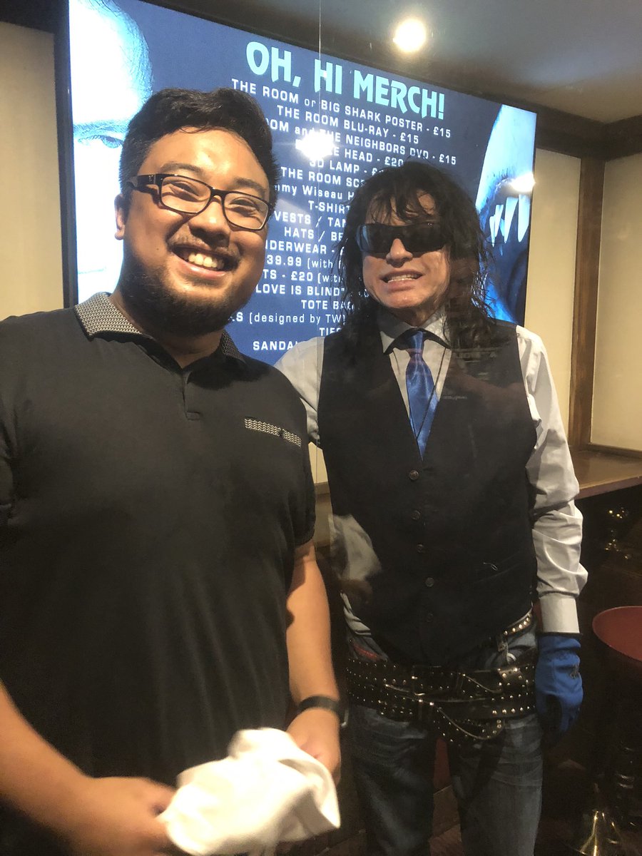Mark27DC's tweet photo. The man himself @TommyWiseau 
Had an amazing time meeting you and seeing The Room @ThePCCLondon with a sold out viewing. Great experience and I’m glad I went. https://t.co/MBtkSSzFkg