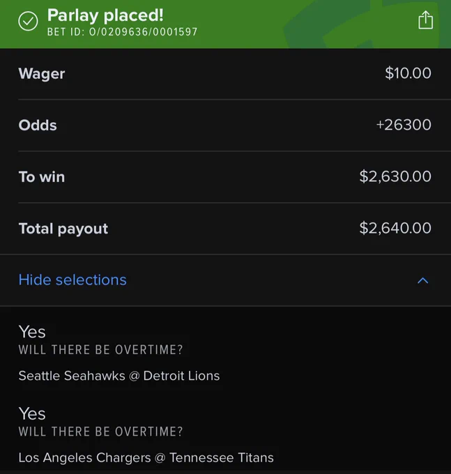 ActionNetworkHQ's tweet photo. PREDICTED BOTH SEAHAWKS-LIONS AND CHARGERS-TITANS TO GO TO OT 🤯

What a call by @RotoDoc 👏 https://t.co/JplCzbeTmh