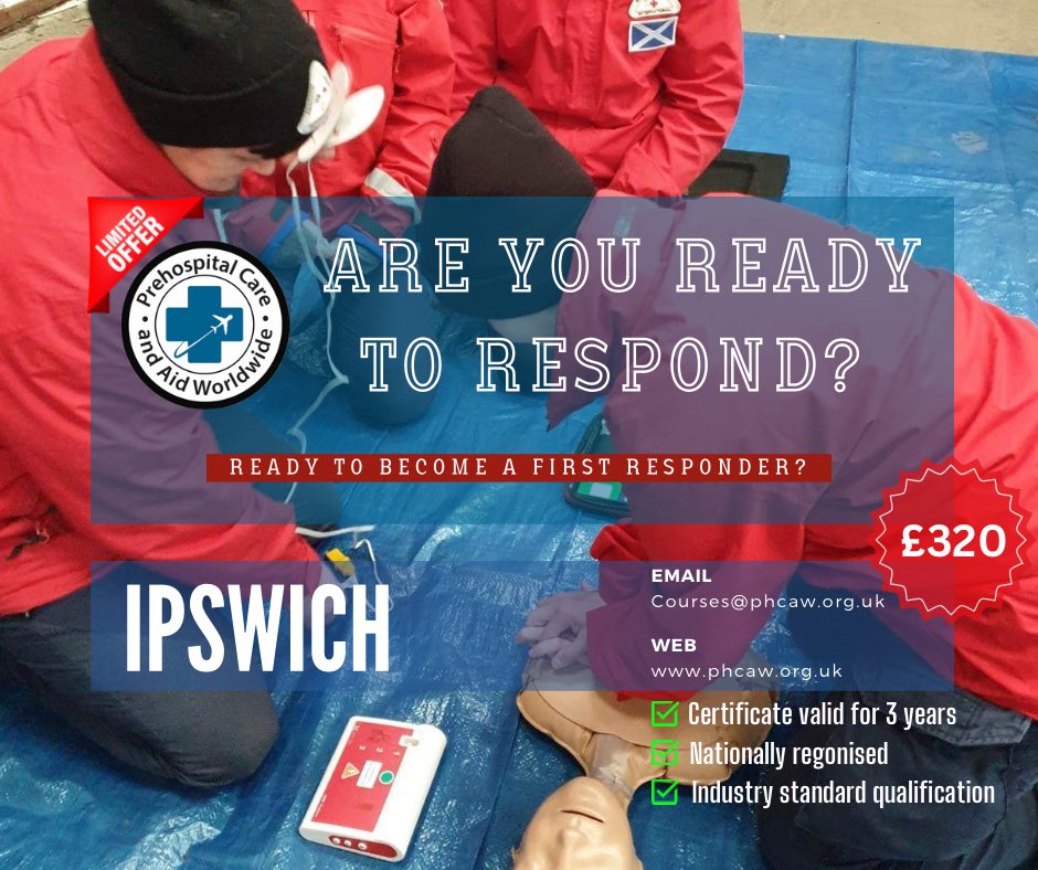 Expressions of Interest being accepted for our latest FREC3 in the Ipswich area. Nationally recognised and regulated this course is for anyone needing advanced first aid skills and those wanting to enter the events industry. Contact us today courses@phcaw.org.uk