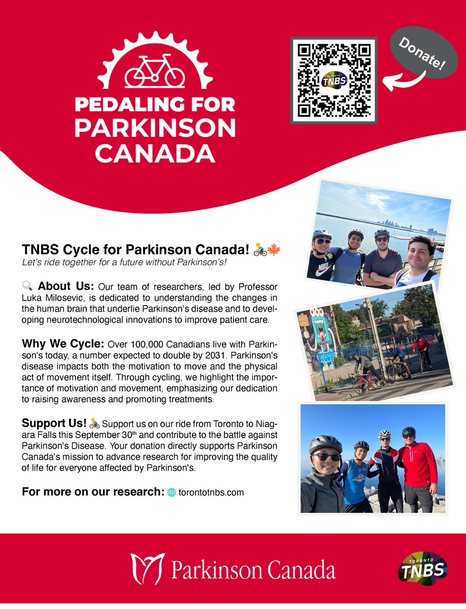 Cycling 🚴‍♂️ from Toronto to Niagara Falls 🌊 to boost Parkinson's research & awareness! Support us! every donation 💰 amplifies @ParkinsonCanada's mission for a cure & better quality of life. #PedalingforParkinsons