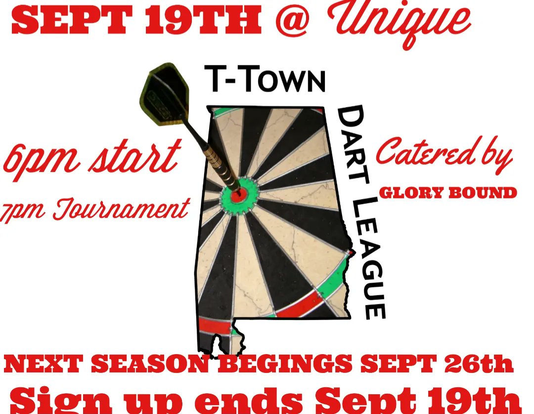 TUESDAY IS DART PROM.

TUESDAY IS THE DEADLINE TO SIGN UP FOR NEXT SEASON. 

TUESDAY.