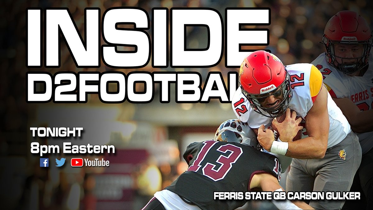 Tonight on Inside D2Football we talk about @FerrisFootball's game at Montana. We'll also talk @GorillasFB's win at @UCMFootballTeam and @MountaineerFB's big win v. CSU-Pueblo. @Truman_FB moved to 3-0 after big home win. + More 8pm Eastern here or at tinyurl.com/5xp7uvhn