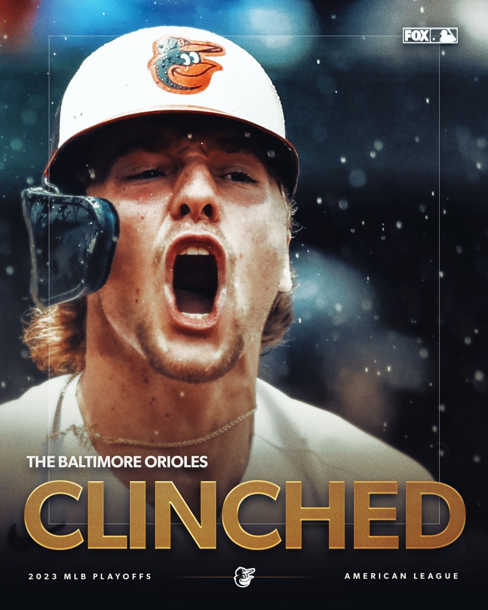 MLBONFOX's tweet photo. The Orioles have clinched a spot in the playoffs following a Texas Rangers loss! 🟠⚫️ https://t.co/xM3iOzgSaU