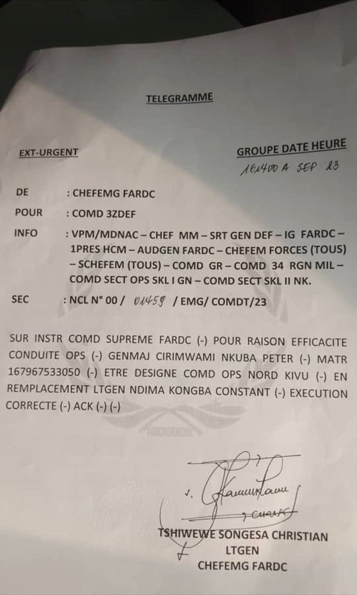 soniarolley's tweet photo. #RDC #Goma : le général Chirimwami remplace le gouverneur militaire Constant Ndima à la tête des opérations au Nord Kivu, confirme-t-on de source officielle. https://t.co/Hkf0BQljEg