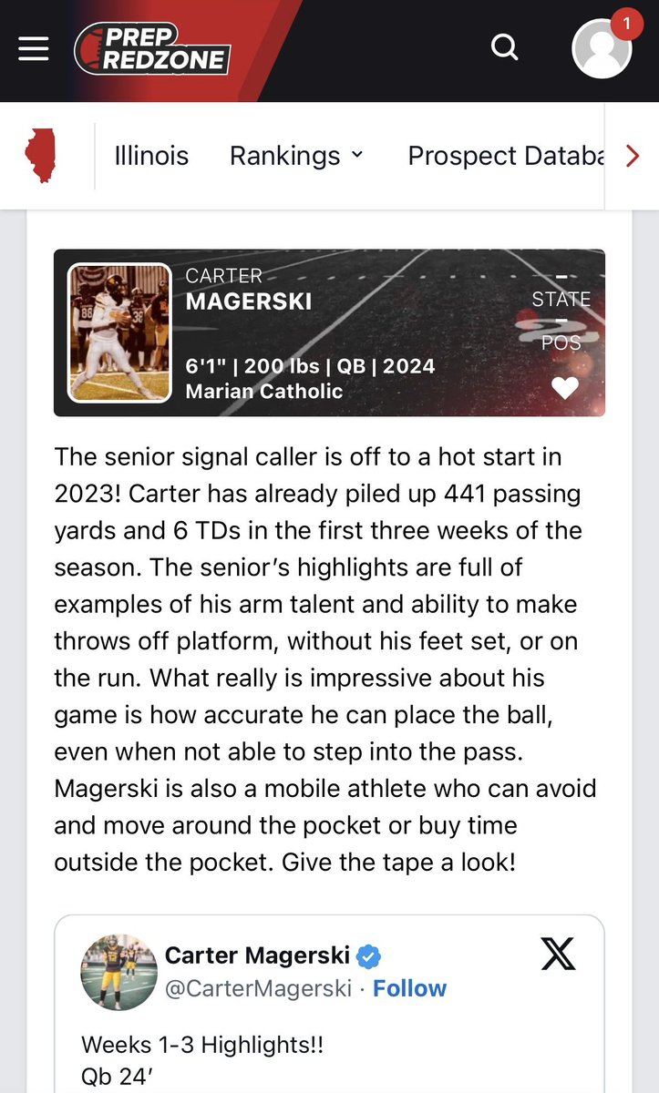 Thank you <a href="/MJ_NFLDraft/">Mark Johnson</a> for the write up ✍️!! <a href="/PrepRedzoneIL/">Prep Redzone Illinois</a> <a href="/PrepRedzone/">Prep Redzone 🏈</a> <a href="/OJW_Scouting/">PrepRedzone Oliver</a> <a href="/Kmine4/">Kory Minor</a> <a href="/LopezMchs/">CoachLopezMCHS</a> <a href="/QBHitList/">QBHitList.com</a> <a href="/FFBallAllDay/">Sam Erman</a> <a href="/JeremyO_Johnson/">Jeremy Johnson</a>