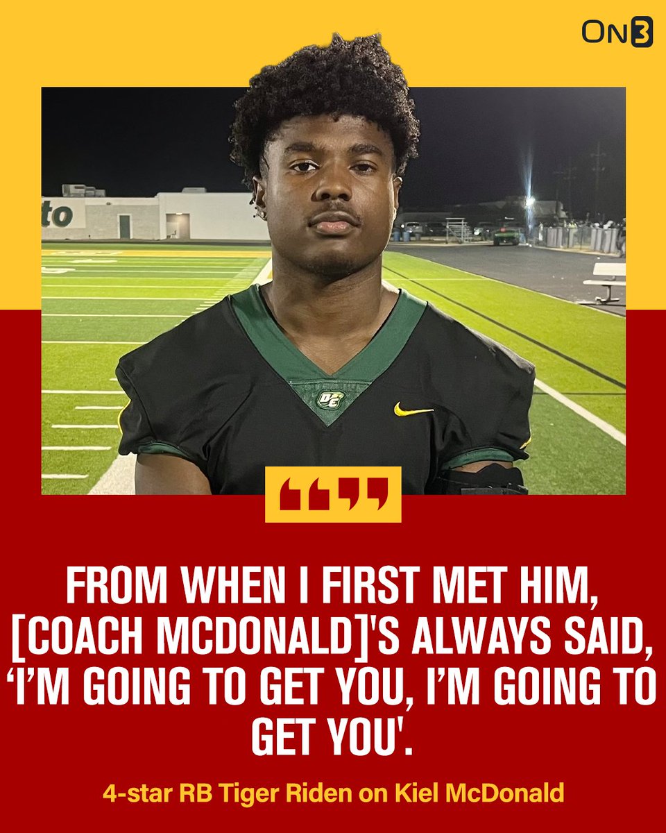 One of the first coaches to pursue 2025 Desoto running back Tiger Riden was USC's Kiel McDonald. Riden says the message from McDonald has been clear from day one. 'I'm going to get you.' WeAreSC: on3.com/teams/usc-troj…