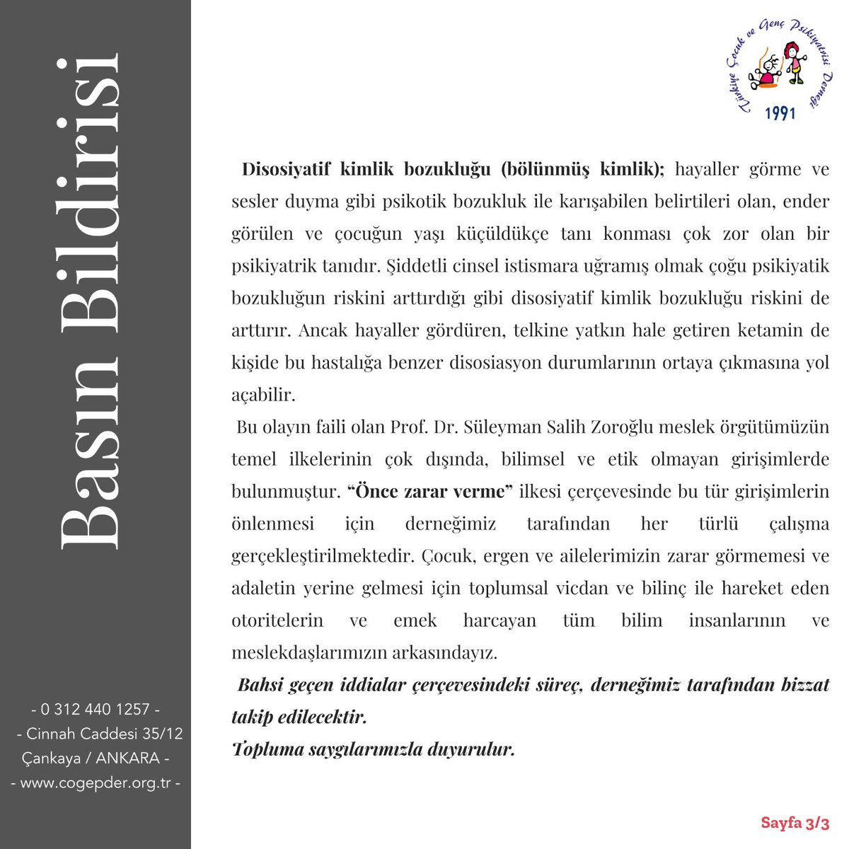 Prof. Dr. Süleyman Salih Zoroğlu ile ilgili iddialar hakkında derneğimizin basın bildirgesi 👇🏼