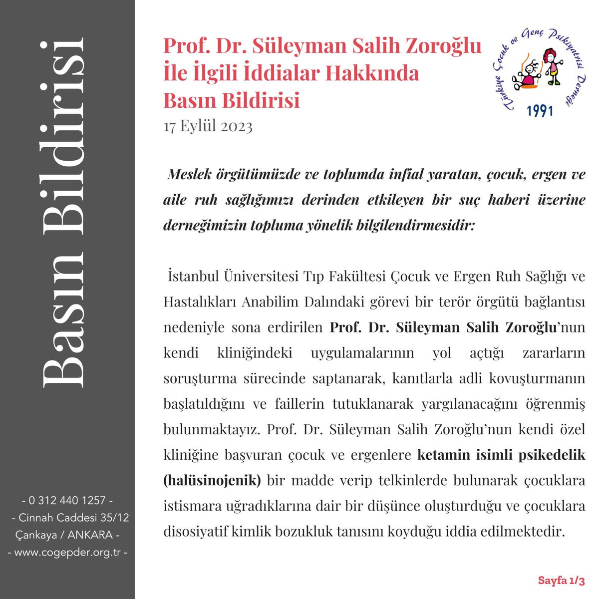 cogepderTR's tweet photo. Prof. Dr. Süleyman Salih Zoroğlu ile ilgili iddialar hakkında derneğimizin basın bildirgesi 👇🏼 https://t.co/bnH1GngCUC