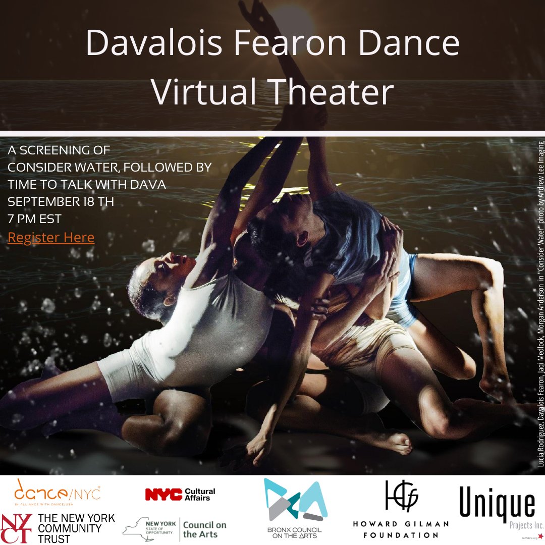 Join us for DFDVT Virtual Premiere of “Consider Water” and Time to Talk with Dava as part of Climate Week NYC on Sept 18, 2023, at 7 p.m. EST.  Tickets davaloisfearon.com/virtualtheater   

#climateweeknyc #considerwater   #pentacleunquieprojects   #HarlemStage