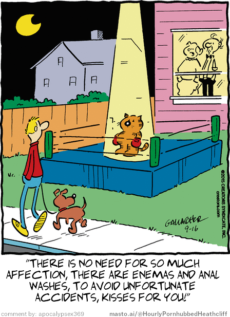 ramdomwolf's tweet photo. @apocalypseX369_ just a fun little thing. But on Mastodon (Open Source twitter alternative) we have a bot that pairs up random Heathcliff cartoons with pornhub comments.  I was trying to track down a comment and it's yours https://t.co/8bXaiHsjiZ just thought you might lol jaja https://t.co/klYsEJZgfK