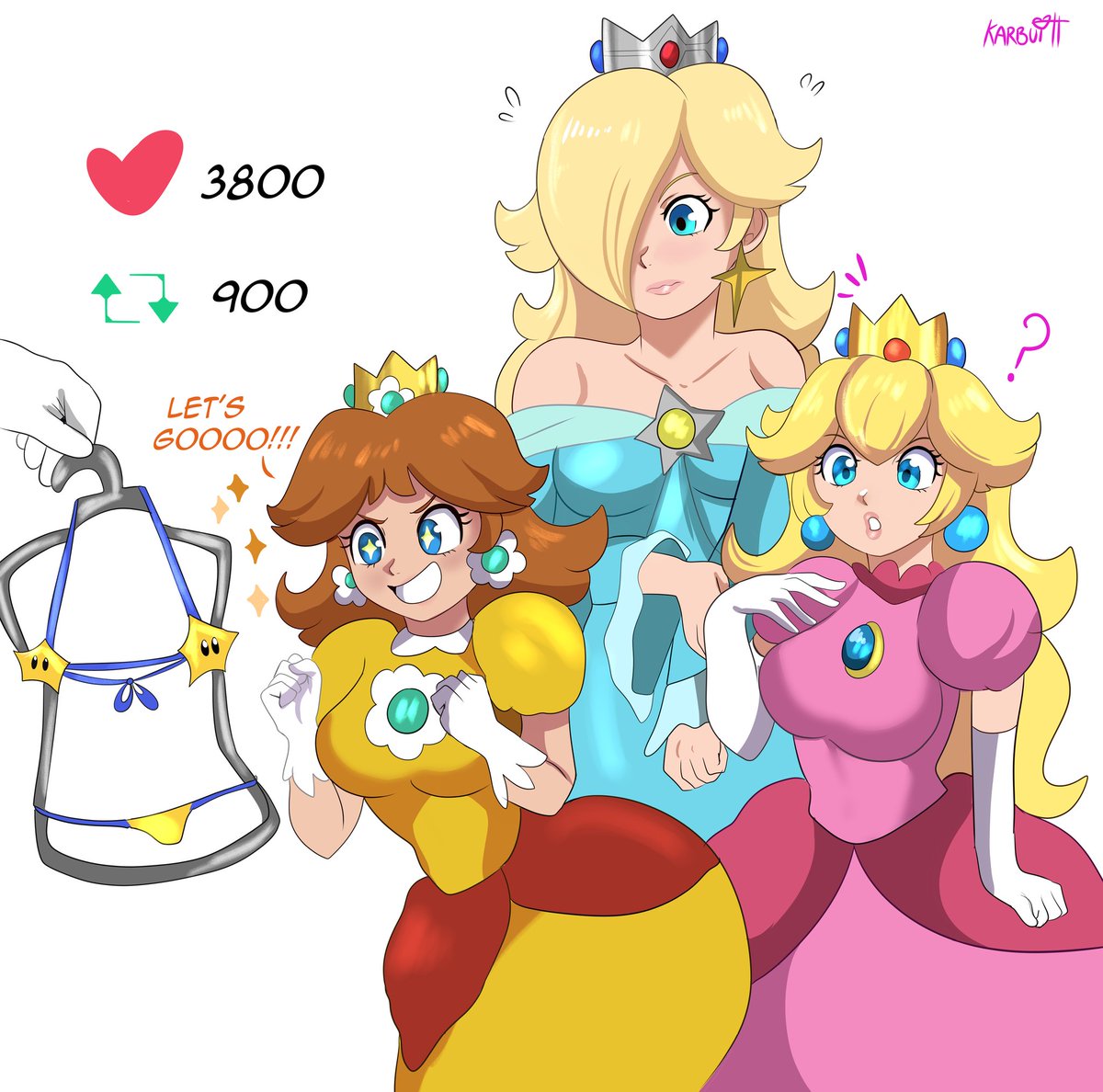 Karbuitt's tweet image. Three princesses are better than one!
LET'S TRY THE STAR BIKINI! 🌟
