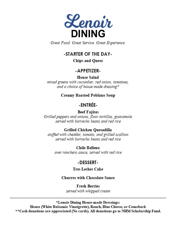 Howdy!  Join us this week for our TexMex inspired menu. Reservations are available on Tuesday and Wednesday at 11:30 and 12:30!