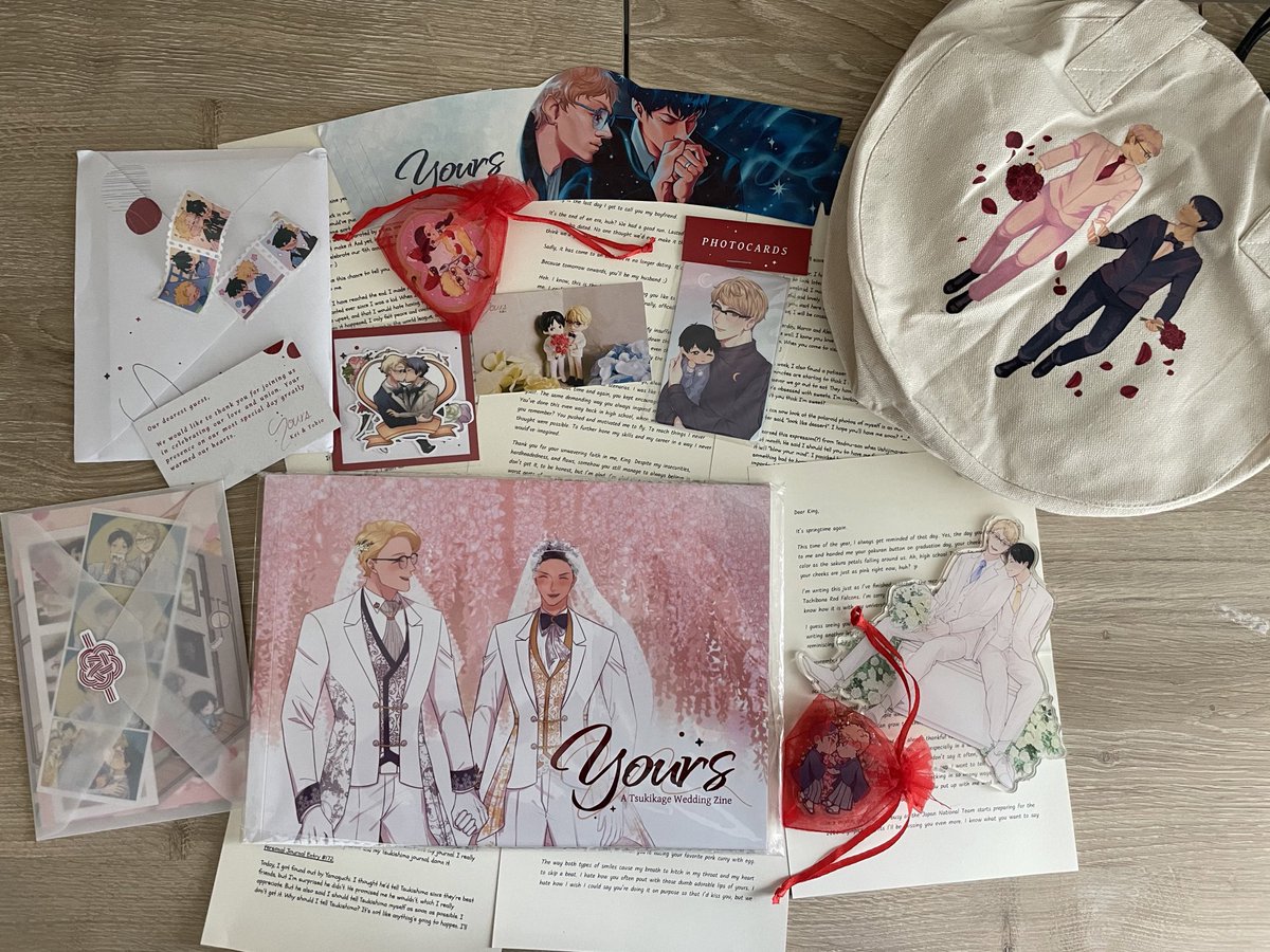 Anyways, first zine I ever participated in has arrived! Thank you to all the mods and everyone who worked hard on the zine and the goodies. <a href="/tsukikagezine/">Yours: A TsukiKage Wedding Zine | PROJECT COMPLETE</a>