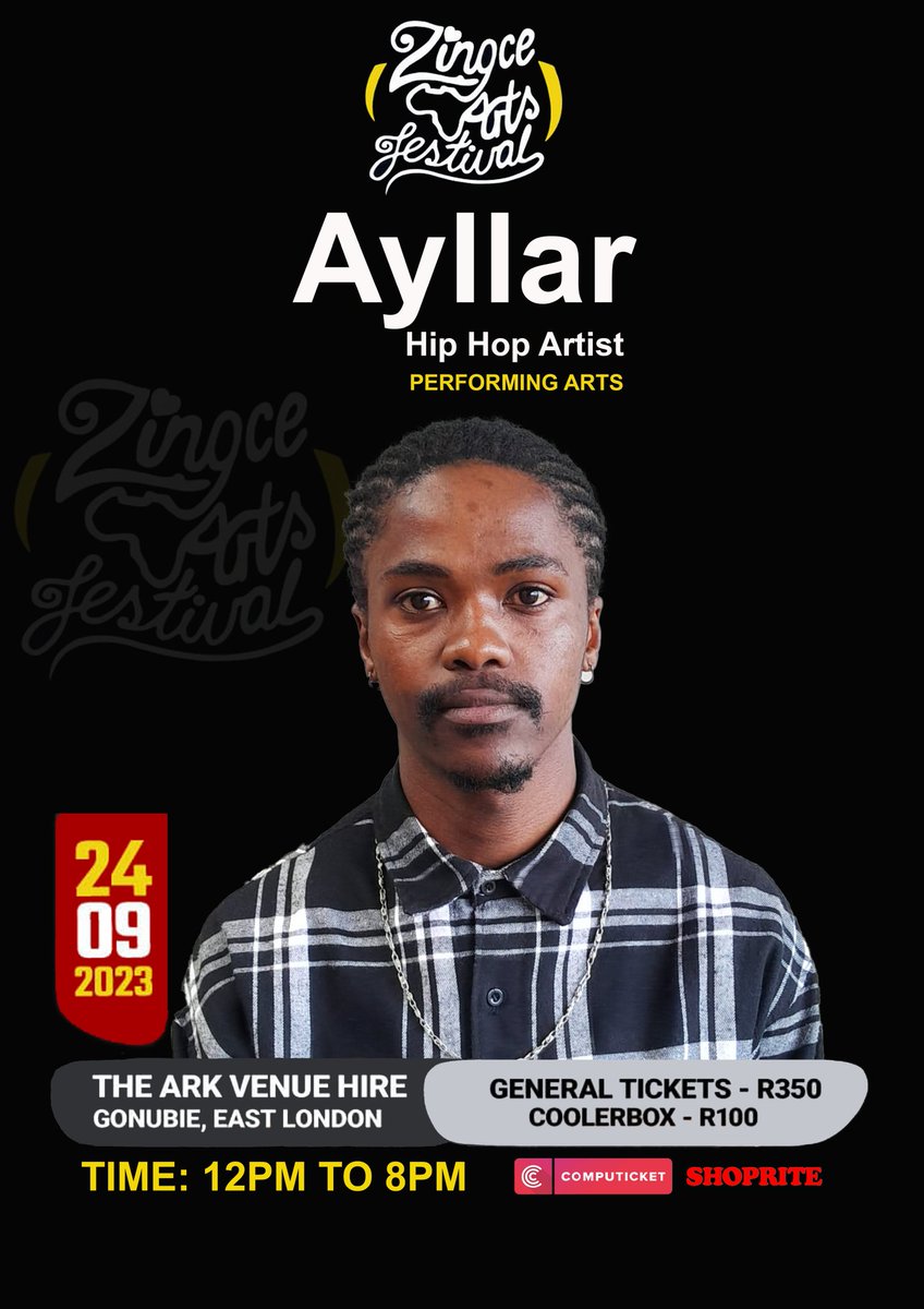 ZingceArtsFest's tweet photo. Ladies and gents.....  AYLLAR 🔥👏🏾🙌🏾

Catch his performance live at the #ZAF2023 on Sunday 24th September 2023 🥳🕺🏿✨

Got your tickets yet? 🤷🏾‍♂️

Still available on https://t.co/wnzcAh2nJt and Shoprite outlets.

You really don't want to miss this one. 

Makwande mz'ontsundu.

🤲🏾 https://t.co/C6ZDJYlZM8