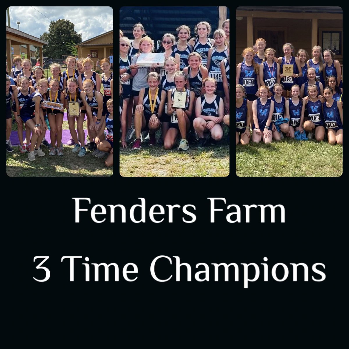 The faces may change, but the result is still the same..

2021  ✅  🏆 
2022 ✅  🏆 
2023 ✅  🏆 

Congrats to the Watauga MS Girls Team for their win at Fenders Farm XC Festival. Their score of 34 was impressive beating out second by 71 pts. We are having fun and running fast!!