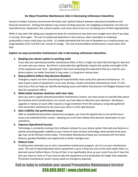 ClarktelTelecom's tweet image. Six Ways Preventive Maintenance Aids in Decreasing Unforeseen Downtime