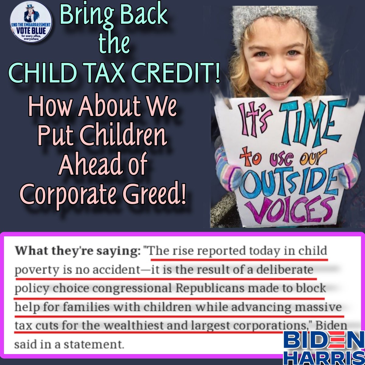 Policies are about choices & you can see what someone values looking at their budget,who is valued & who is not! #Democrats value families & we see it in their push to return the #ChildTaxCredit after its expiration. #BuildBackBetter #PutPeopleFirst & it's policies support us all