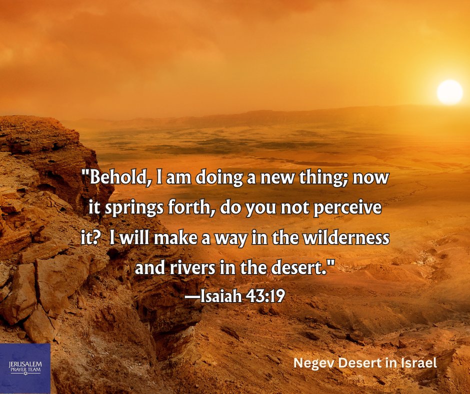 jerusalemprayer's tweet photo. "Behold, I am doing a new thing; now it springs forth, do you not perceive it? I will make a way in the wilderness and rivers in the desert."
—Isaiah 43:19
Amen!
#NegevDesert #BeautifulIsrael #LivingWater #WayMaker #IWillBlessIsrael #Believe https://t.co/tBH8iI4zpE