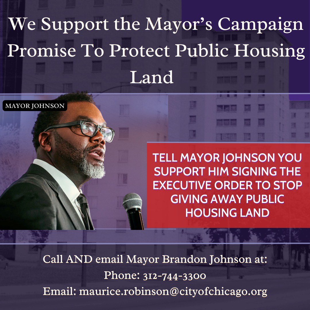 northsideaction's tweet photo. ‼️Call for action‼️THIS WEEK! Call AND email the mayor’s office and tell Mayor Johnson you support him signing an executive order to stop giving away public housing land! Call him at 312-744-3300 and email at maurice.robinson@cityofchicago.org https://t.co/4GJYtqlQmK
