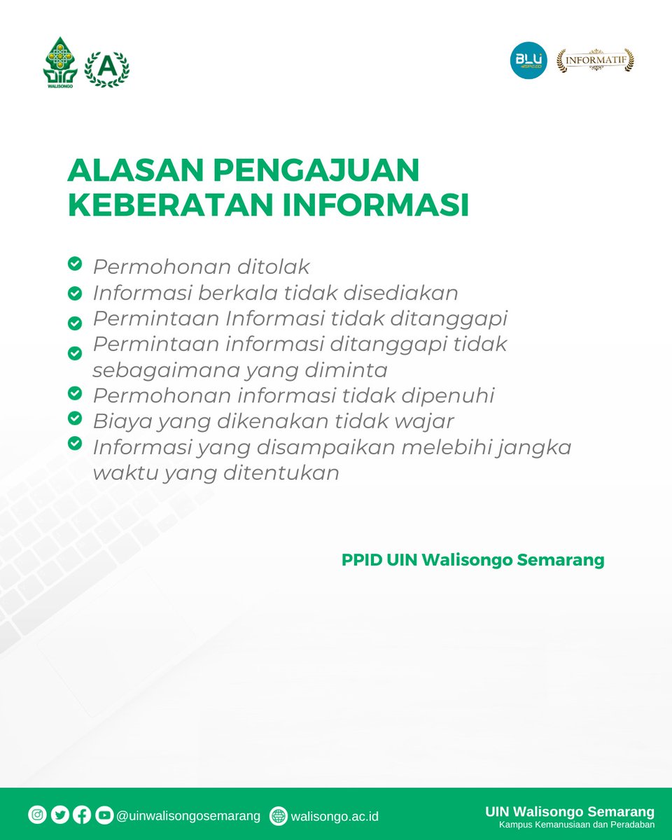 UinWSofficial's tweet photo. Halo #SobatWalisongo!
Kamu keberatan atas informasi yang disampaikan oleh UIN Walisongo? Kok bisa keberatan?
Nah, UIN Walisongo menerima beberapa alasan keberatan informasi yang disampaikan, apa aja? Simak infografisnya ya..

#walisongoinfo
#ppiduinwalisongo
#uinwalisongosemarang https://t.co/CV43HrlZSM