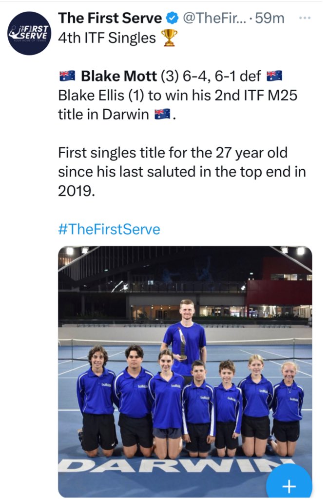 LisaJMott16's tweet photo. Final Winner! 🏆 @worldtennis #Darwin M25 @tennisaustralia #tennis #itftennis @thefirstserveau #blakemott #TheFirstServe https://t.co/vCp2hakegM