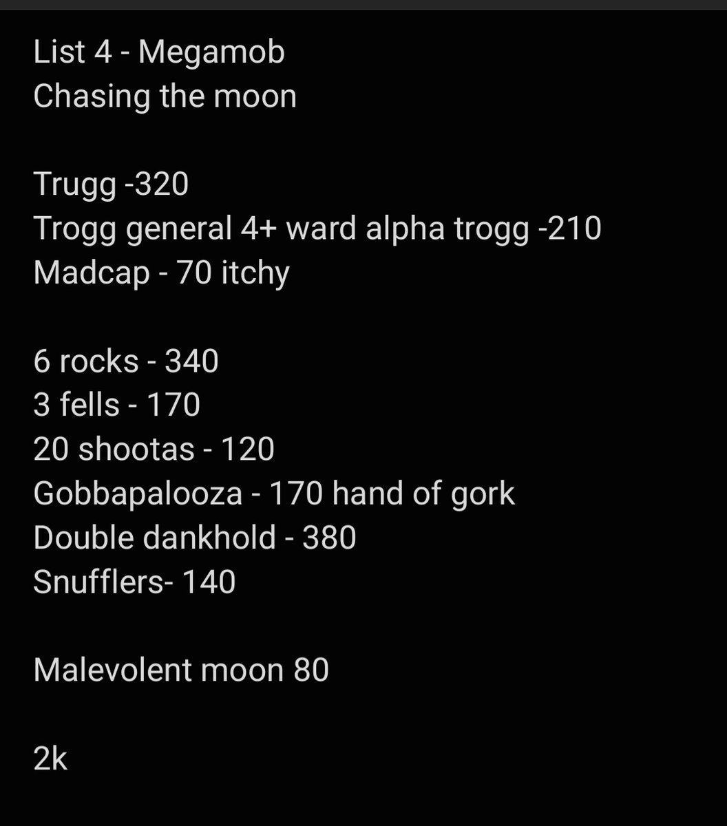 Troggmeta's tweet photo. 1/2
Trogg make 5 #trogg lists.
Trogg think Troggs megamob still over Truggherd.
Trogg think lose to much from gitz book but trogg looking forward to giving Truggherd lists some practise games.
Clever trogg
#troggmeta
#doubledankmeta https://t.co/hdqn0OnDHt