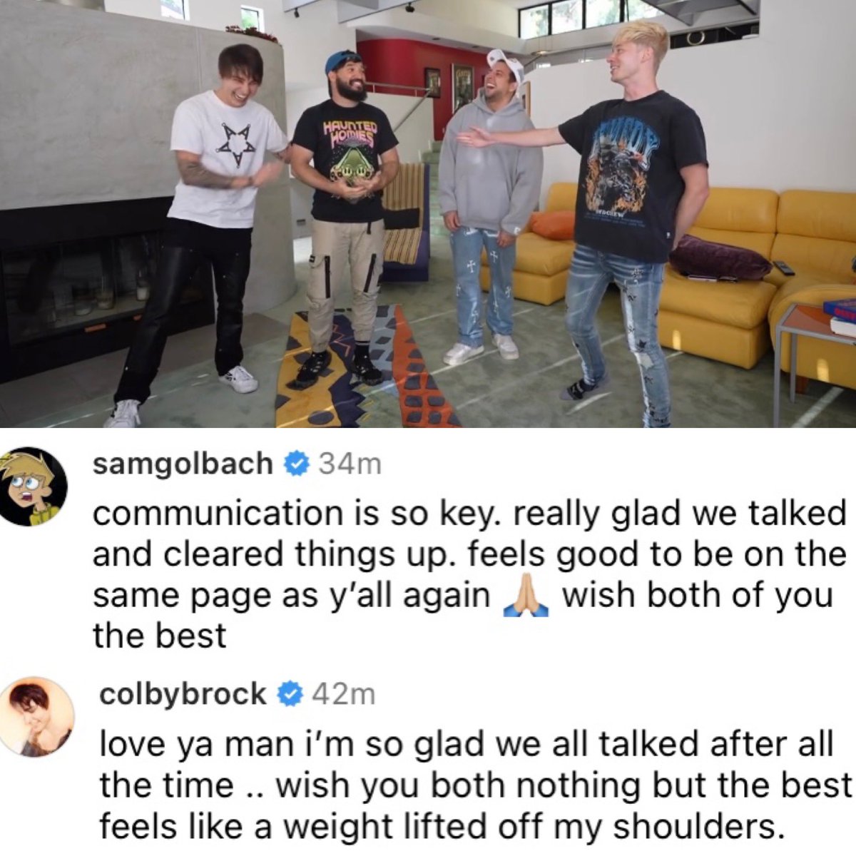 I’m so glad Sam and Colby reached out to Elton and Corey. As Sam said, “stop the drama, stop the lies, stop the hate.” ❤️