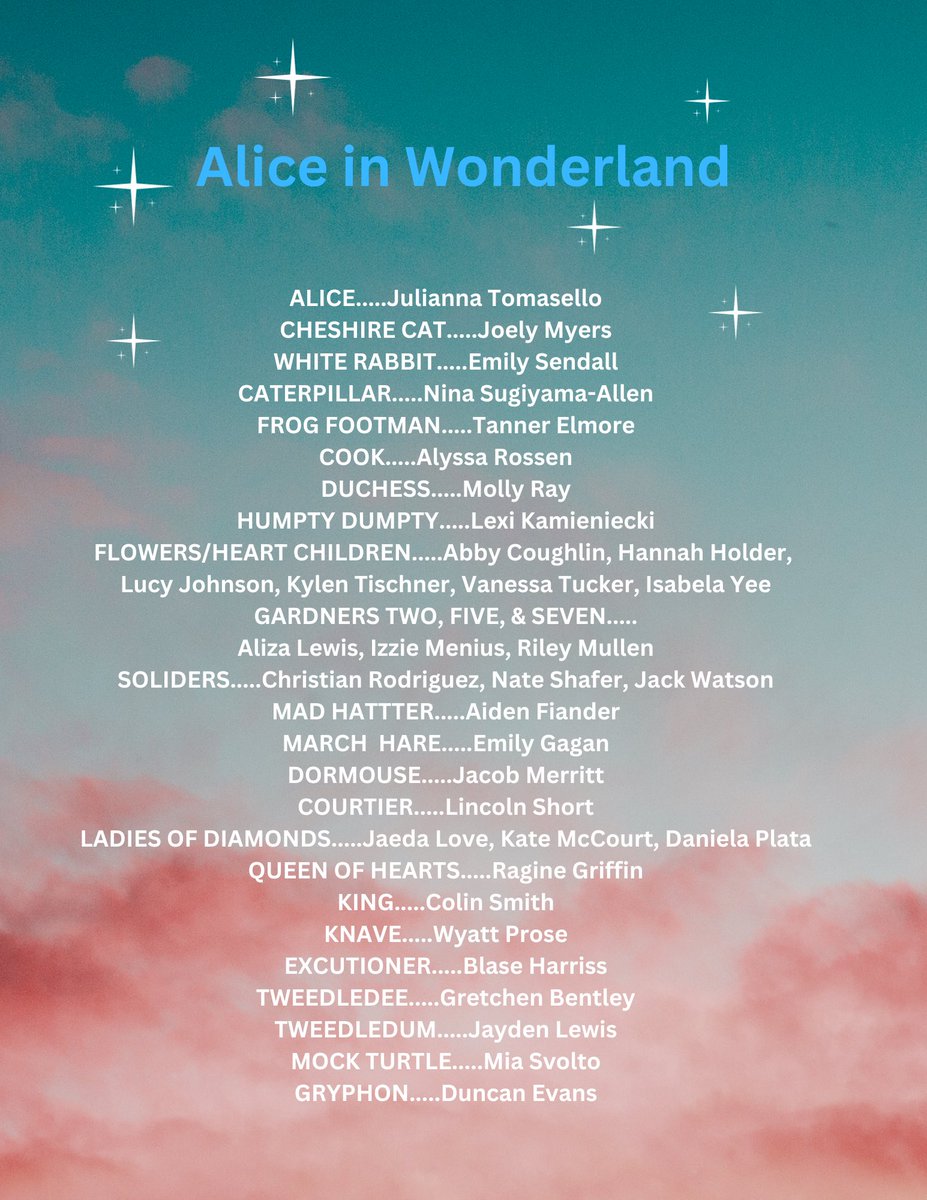 Come to Wonderland this November 15-18!! 🐰🐛😻👸🏽
<a href="/leesvilleroadhs/">Leesville Road High</a> <a href="/LRHS_PTSA/">Leesville Road High School PTSA</a> <a href="/LRHS_Stage/">LRHS Pride Productions</a> <a href="/ITS5540/">Leesville ITS</a>