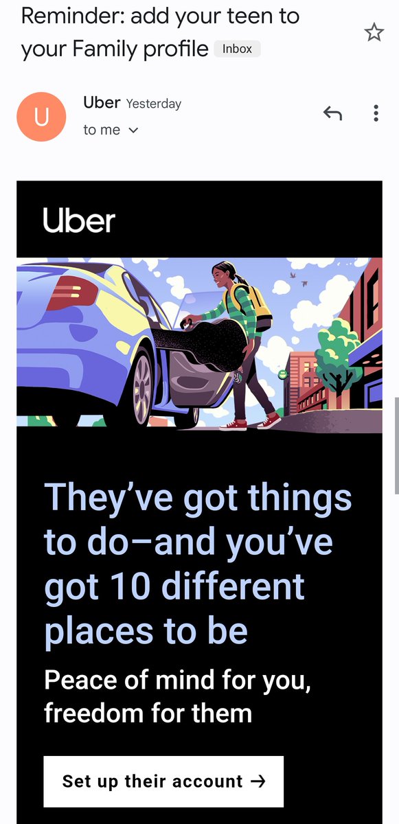 lindsayymack's tweet image. Why does @Uber think I must have a teen? I don&apos;t need a Reminder (or daily notifications for a week) that I&apos;m female and 40 and childless on my way to a bar.

Btw, if I had a child, they&apos;d be like five. 

#targetingfail #productpeeve #PANK #professionalauntnokids #yesitsathing
