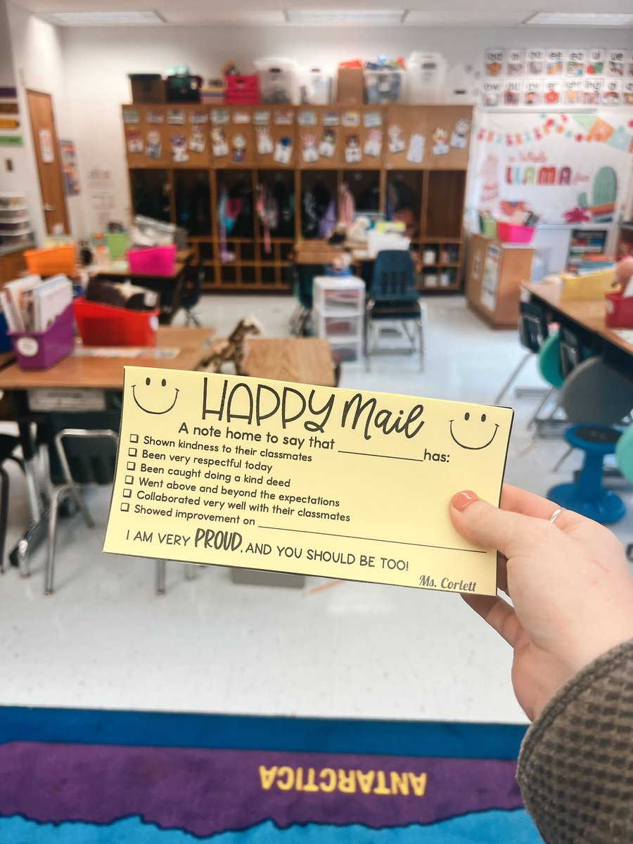 One of my favorite ways to connect with families: Happy Mail! I actually keep a spreadsheet to try to make sure that every student has received at least one piece of happy mail within the first few months of school to build those positive relationships with families 💕