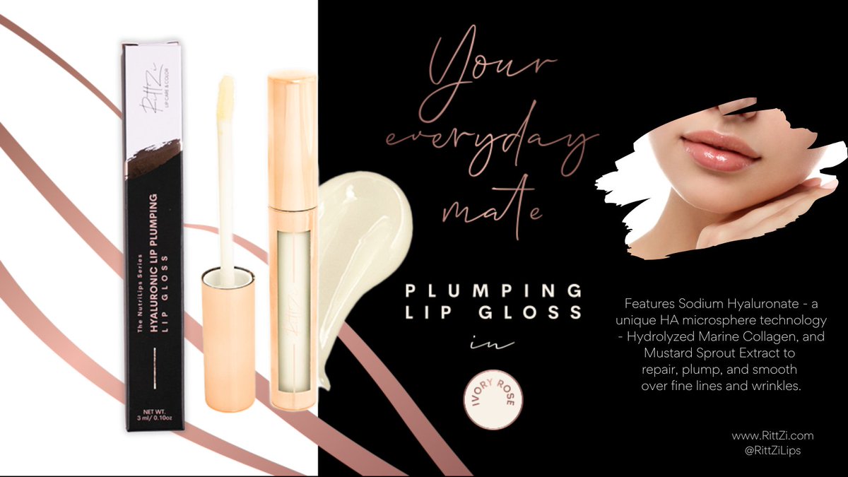 RittZiLips's tweet image. Experience the magic of hydration, plumping, and a glossy finish with RittZi&apos;s Hyaluronic Lip Plumping Lip Gloss in Ivory Rose. ✨ 💋  #LusciousLips #SilkyShimmerSmile #SmoothLips  #Lips #LipColor #LipGloss #PlumpingLipGloss #SodiumHyaluronate #Hyaluronic  #HyaluronicLipGloss