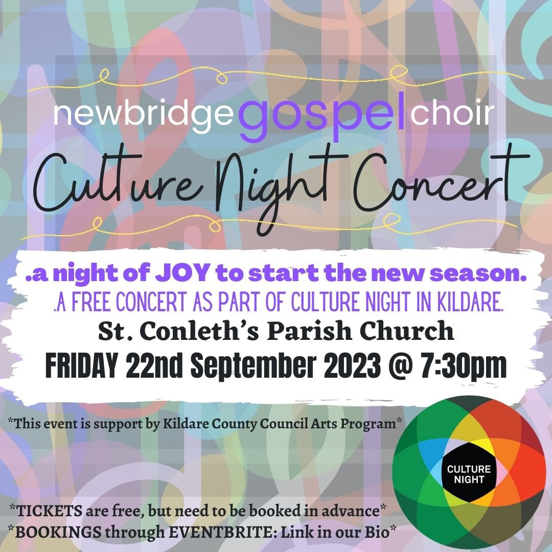 NewbridgeGospelChoir (@newbridgegospel) on Twitter photo THIS FRIDAY 22nd at 7:30pm in <a href="/newbridgeparish/">Newbridge Parish</a> we are thrilled to be performing as part of <a href="/CultureNight/">Culture Night</a> Kildare 2023 supported by <a href="/ArtsInCoKildare/">Kildare Arts Service</a> <a href="/KildareCoCo/">Kildare County Council</a>.
Tickets are free but need to be pre-booked on the link below!
See you there!
eventbrite.co.uk/e/newbridge-go… THIS FRIDAY 22nd at 7:30pm in <a href="/newbridgeparish/">Newbridge Parish</a> we are thrilled to be performing as part of <a href="/CultureNight/">Culture Night</a> Kildare 2023 supported by <a href="/ArtsInCoKildare/">Kildare Arts Service</a> <a href="/KildareCoCo/">Kildare County Council</a>.
Tickets are free but need to be pre-booked on the link below!
See you there!
eventbrite.co.uk/e/newbridge-go…