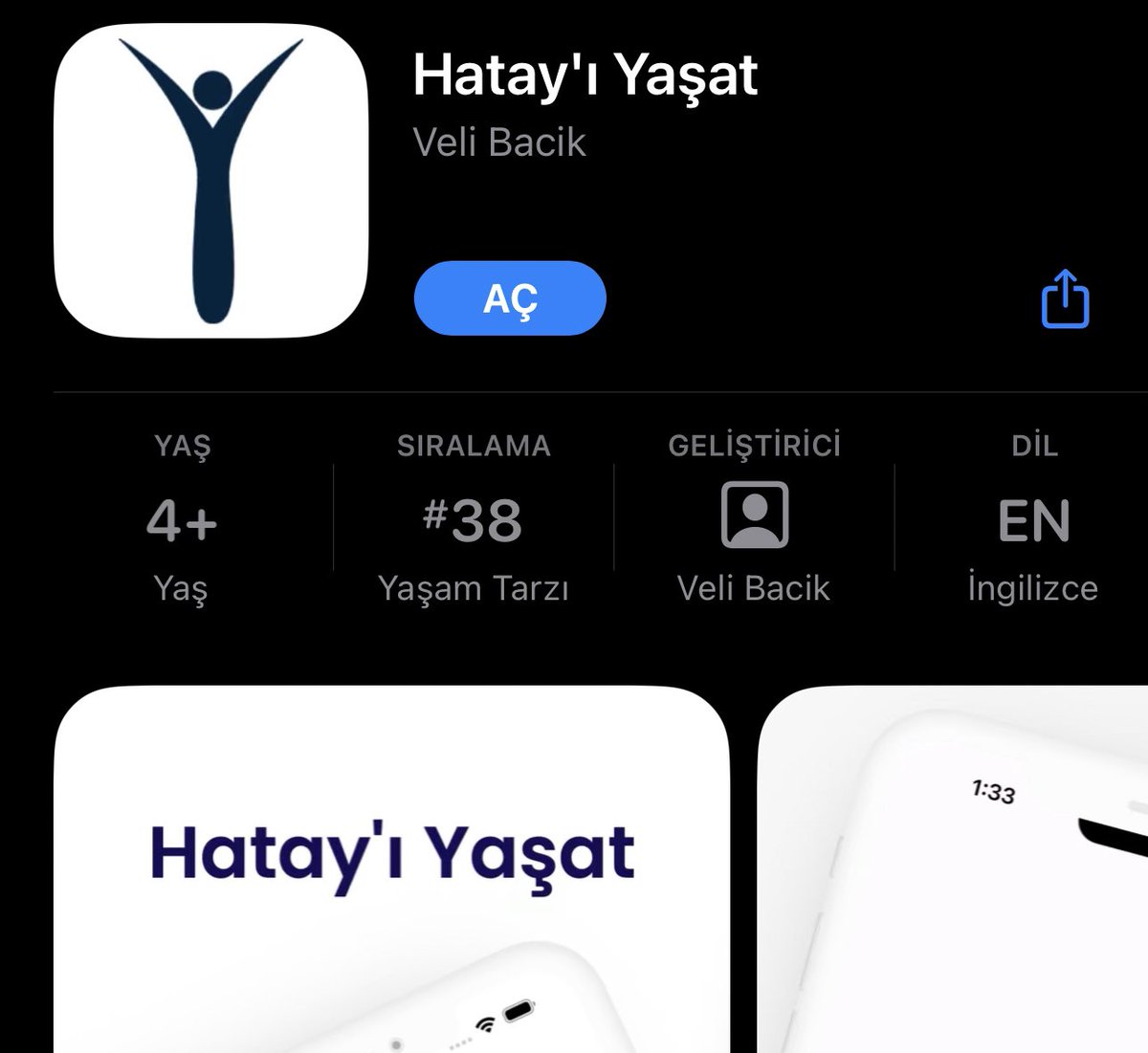 Birinci günümüzde AppStore’de #YaşamTarzı kategorisinde 38. sıraya yükseldik. Opet, Armut gibi uygulamaları geride bıraktık. Bi yarım saat hüzünlenicem 🥺 #Hatay