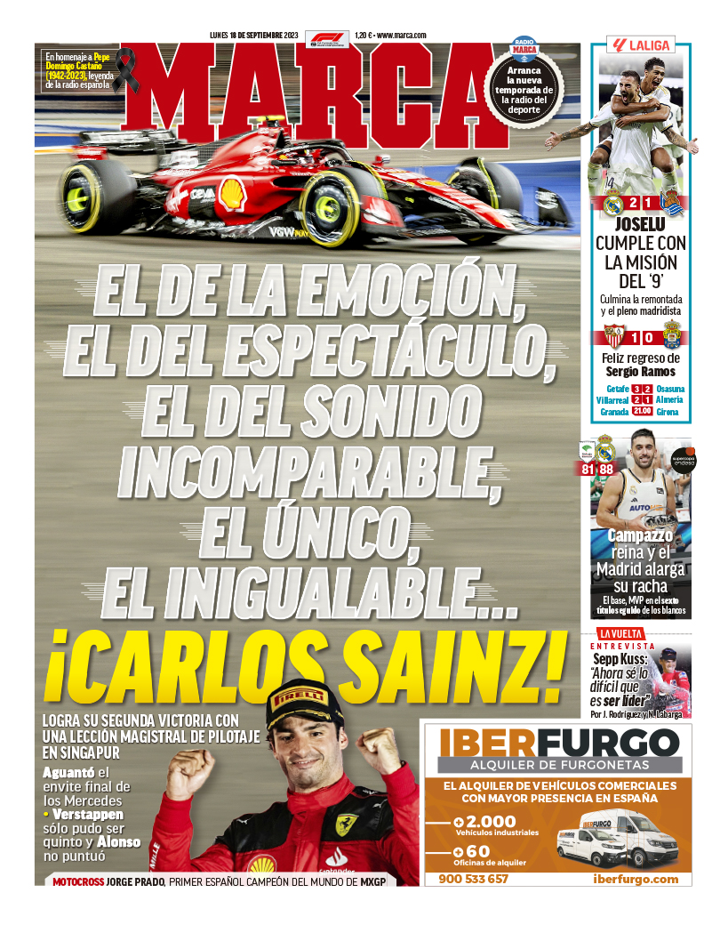 #LaPortada 🗞️ 

El de la emoción, el del espectáculo, el del sonido incomparable, el único, el inigualable... ¡<a href="/Carlossainz55/">Carlos Sainz</a>!